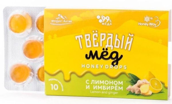 Твердый мед HoneyDrops Имбирь и Лимон 30г фотография