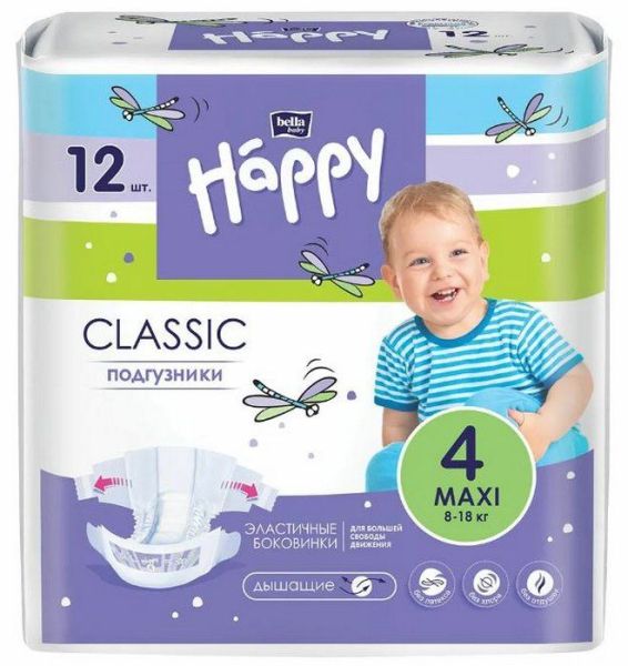 Подгузники Bella Happy Classic Макси 8-18кг 12шт фотография